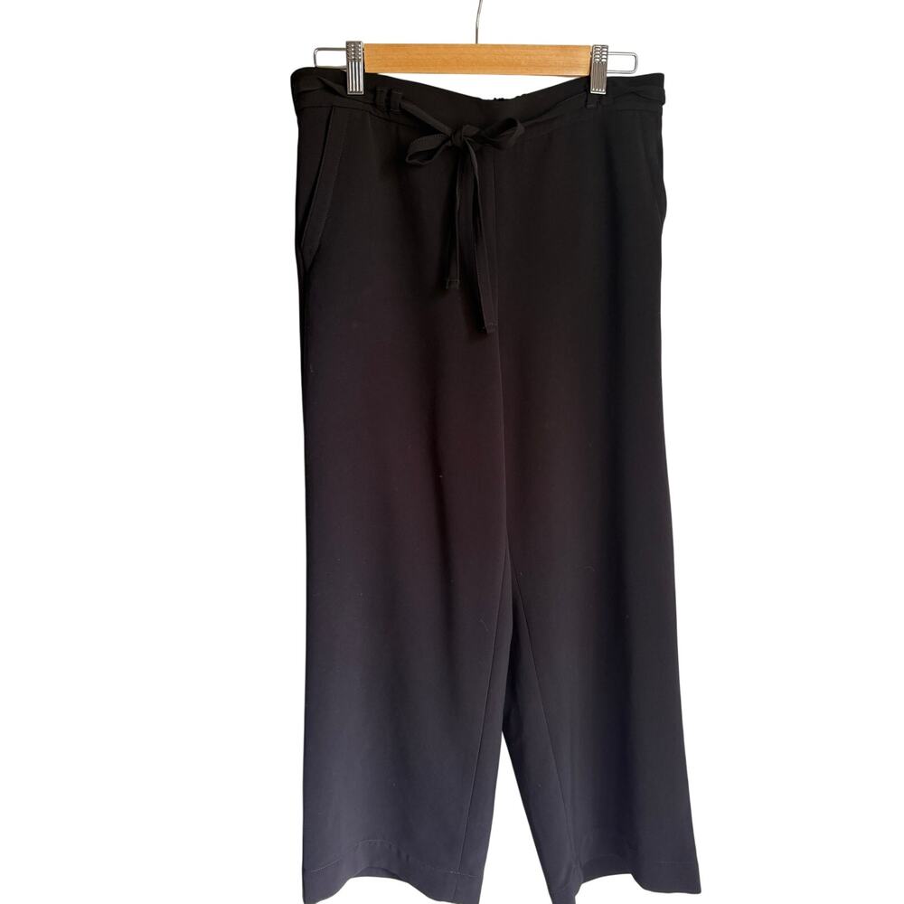 Talbots Petite Medium Black Pull On Wide Leg Pants Elastic Back Tie Waist